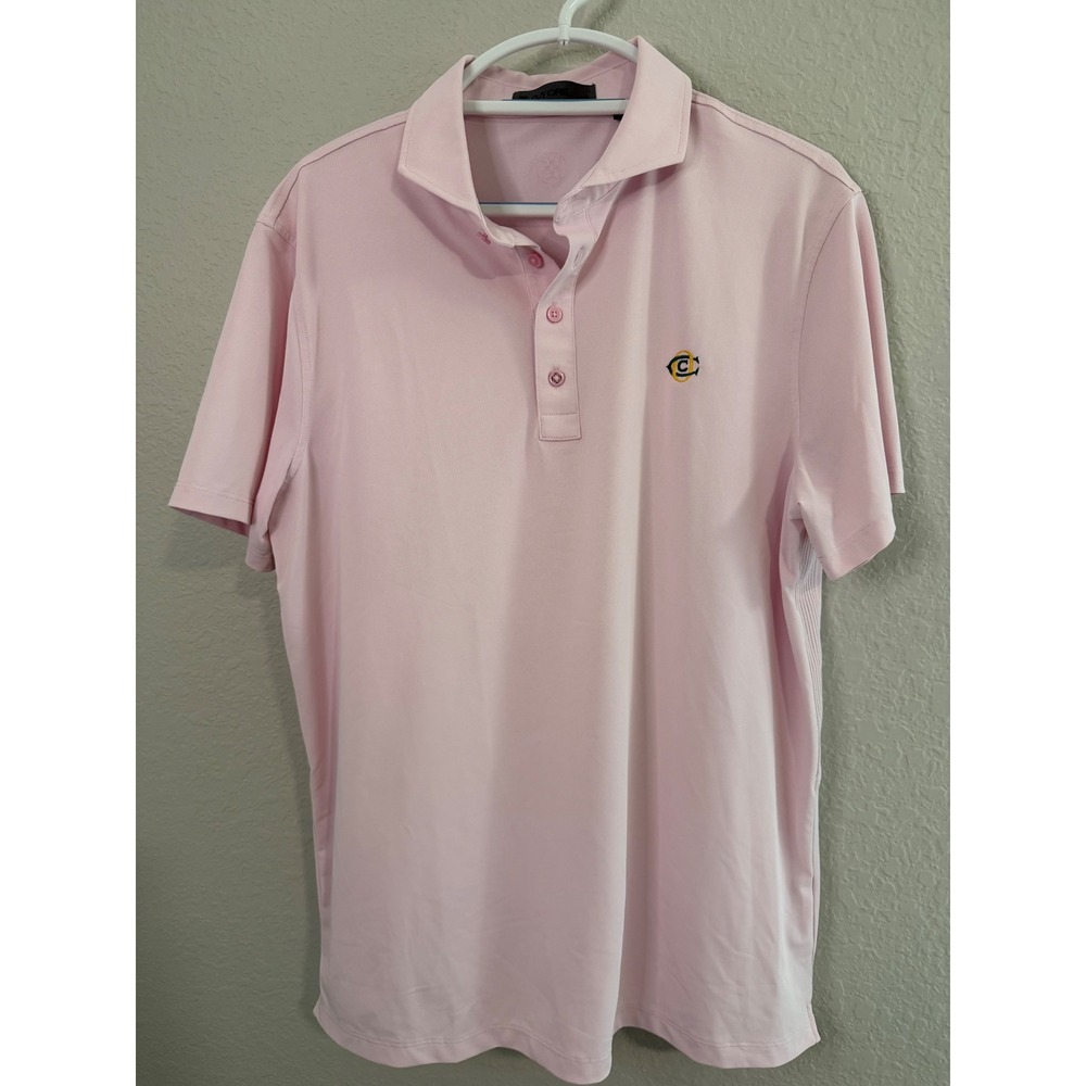 G/FORE  Performance Golf Polo Shirt Pink Ribbed Side Panels Size L Outdoor